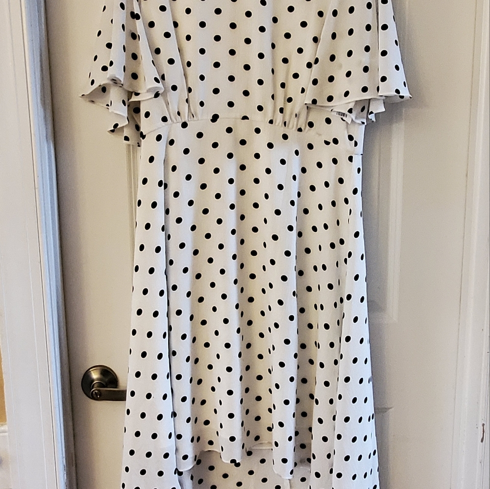 Eliza JPolka Dot Crew Neck Short Flutter Sleeve High-Low Dress Size 14 - Picture 7 of 7